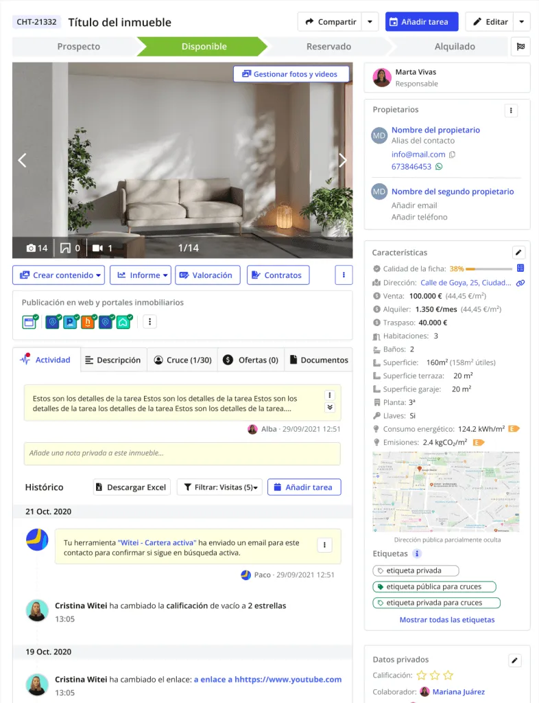Ficha de inmueble en Witei