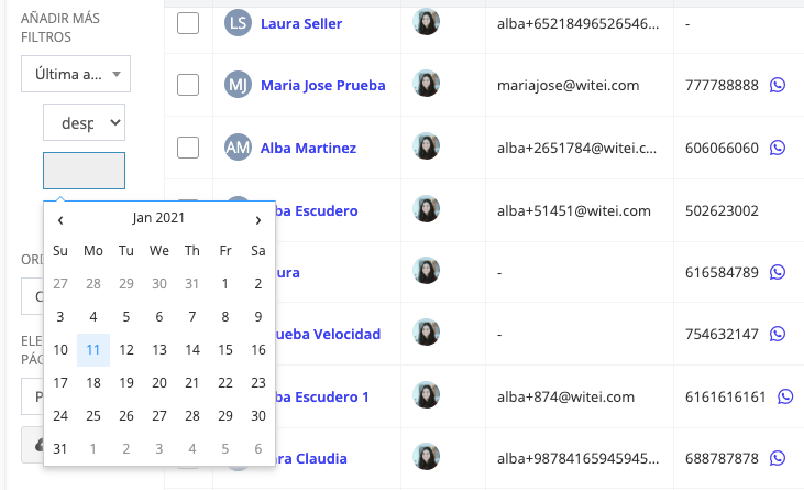 filtros seguimiento clientes