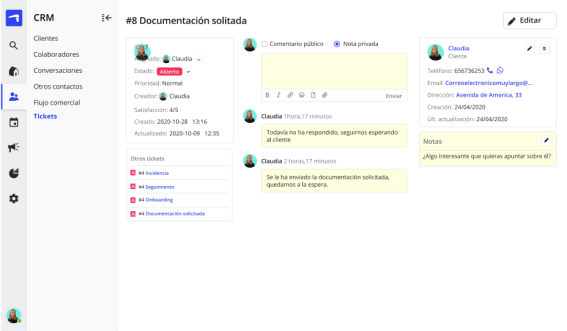 Witei tiene un gestor de incidencias con el que poder ayudar con los casos a los clientes